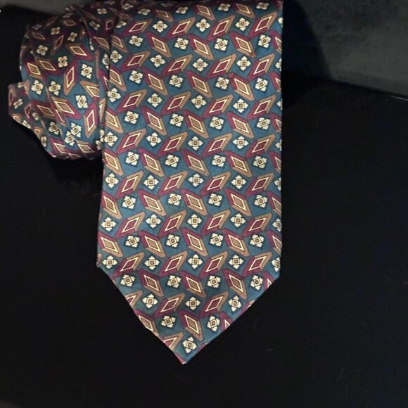 Dior Rare Mid Century Modernist Teal Red Diamond Mod Silk Tie Vintage Retro Gold - Picture 5 of 9